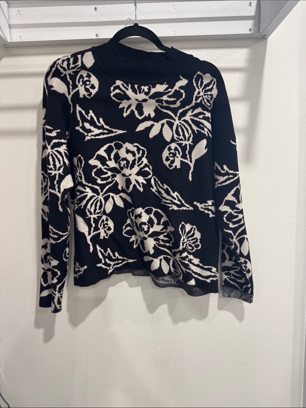 Cyrus Black and White Floral Knit Sweater